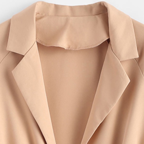 Plus Size Tan Belted Jacket w/ Pockets & Lapels - Picture 4 of 4